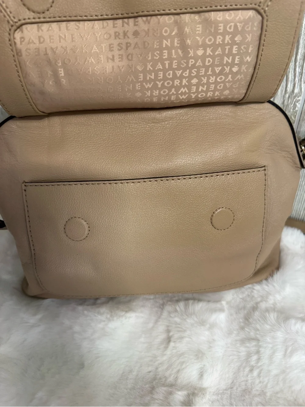 kate spade taupe leather satchel with buckled flap- Allen Street Raquelle